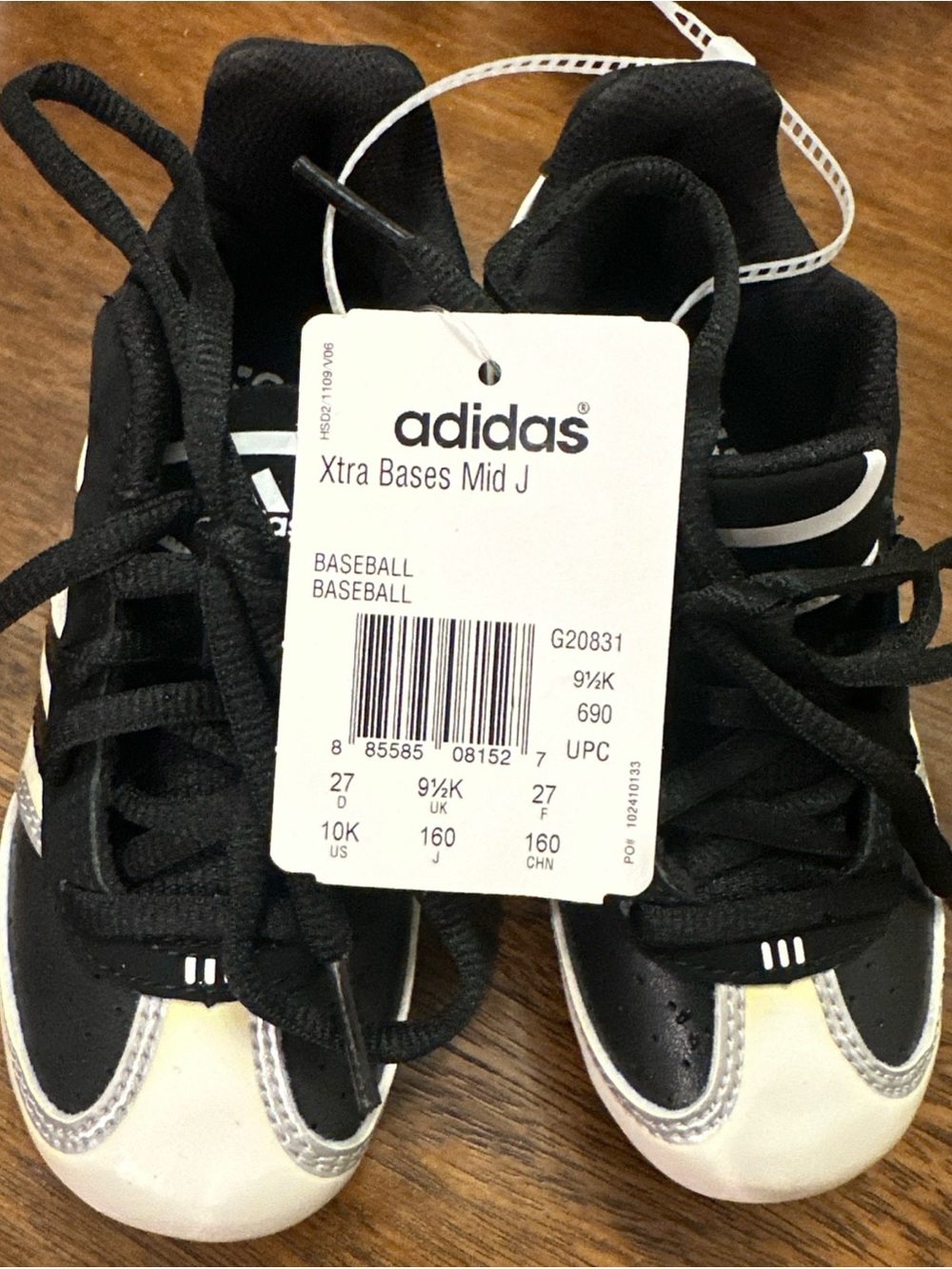 adidas Xtra Bases Mid J Kids Baseball Cleats - Black/White 10k